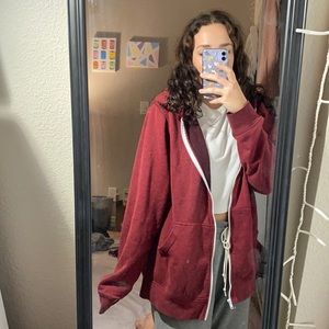 Oversized maroon zip up